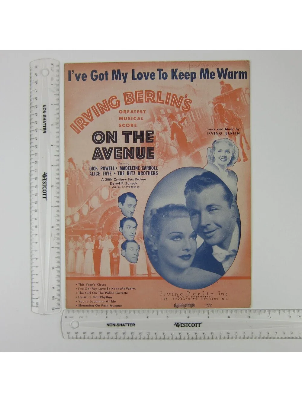 Sheet Music I've Got My Love To Keep Me Warm On The Avenue Film Vintage 1937